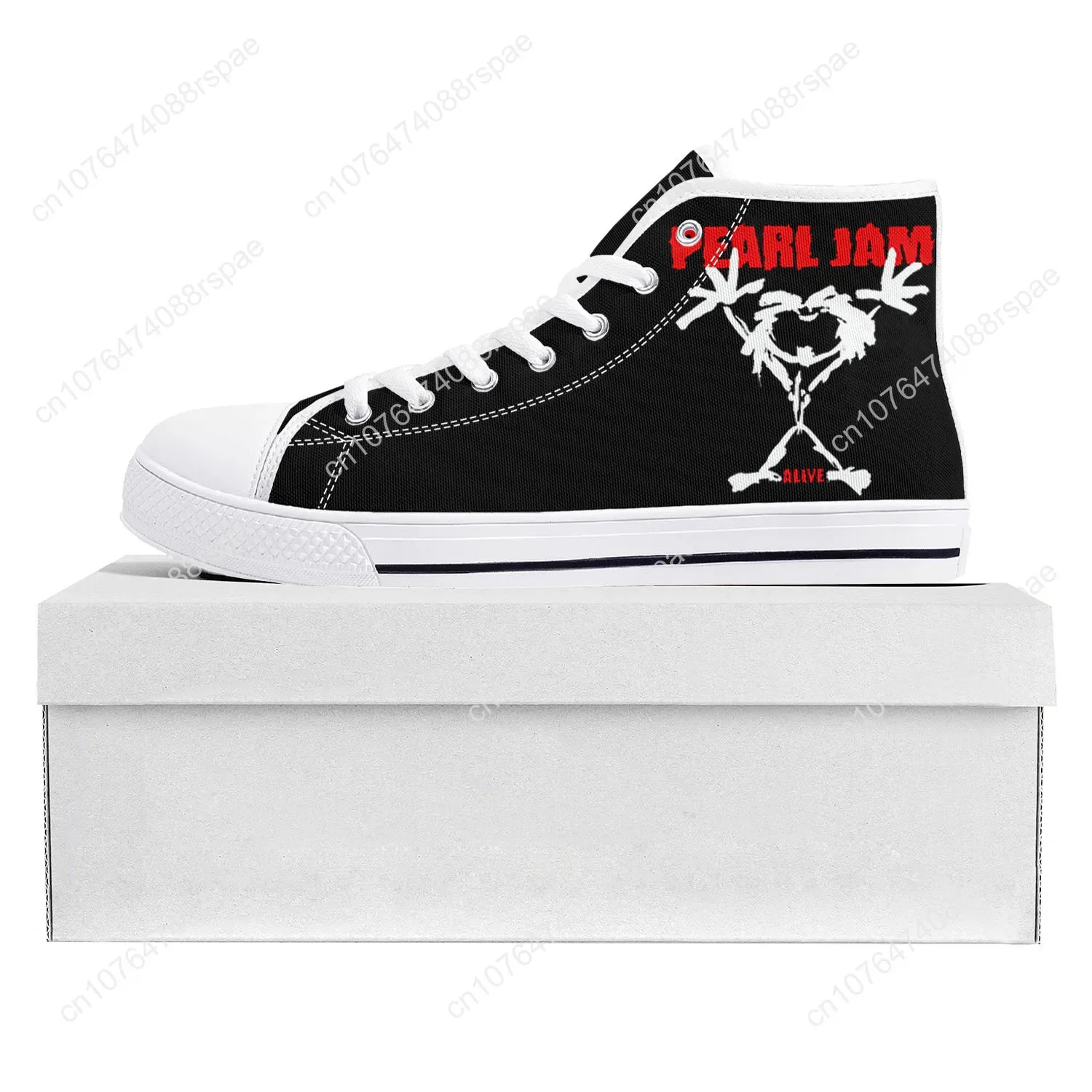 Pearl Jam Rock Band High Top High Quality Sneakers Mens Womens Teenager Canvas Sneaker Casual Couple Shoes Custom Shoe White