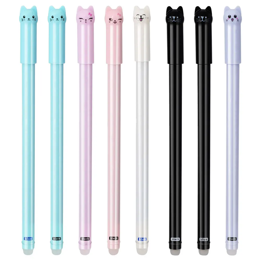 6/12 Teile/satz 0,5mm Neue Kreative Katze Löschbaren Gel Stift Set Waschbar Griff Glattes Schreiben Schwarz Blau Magische löschbare Refill Stange – Detail 5