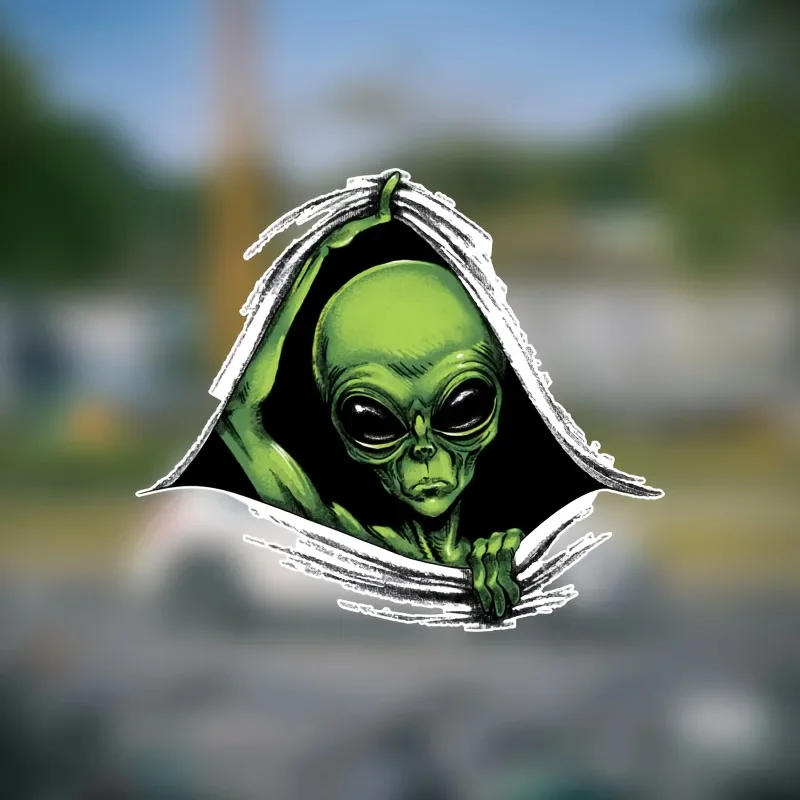 

Alien stickers depicting humorous aliens secretly observing Earth - 3D decals for cars, motorcycles, and walls
