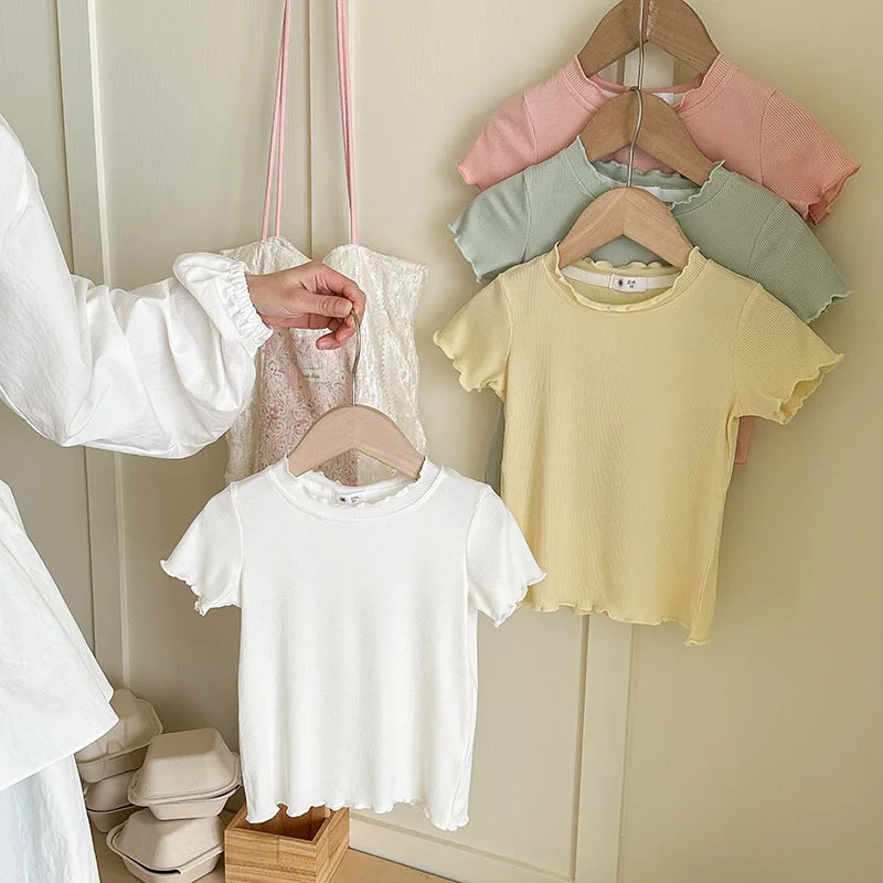 Childrens Short-sleeve T-shirt 2026 Summer New Style Girls Breathable Versatile Fashionable Baby Top Half-sleeve Solid Color