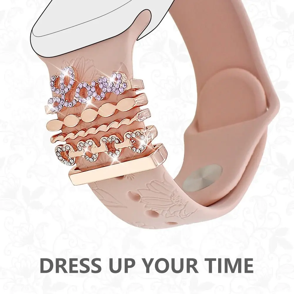 زخرفة حزام الساعة المعدنية على شكل قلب أداة زخرفية حزام المعصم سحر الأزياء اليعسوب لفرقة ساعة أبل