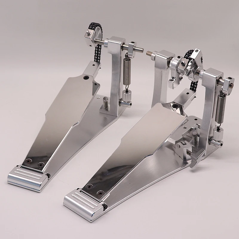 New Arrival Mirror Surface Drum Pedal Aluminium Alloy Double Pedal Silver High Quality with Small Flaw Can Add Customized Logo