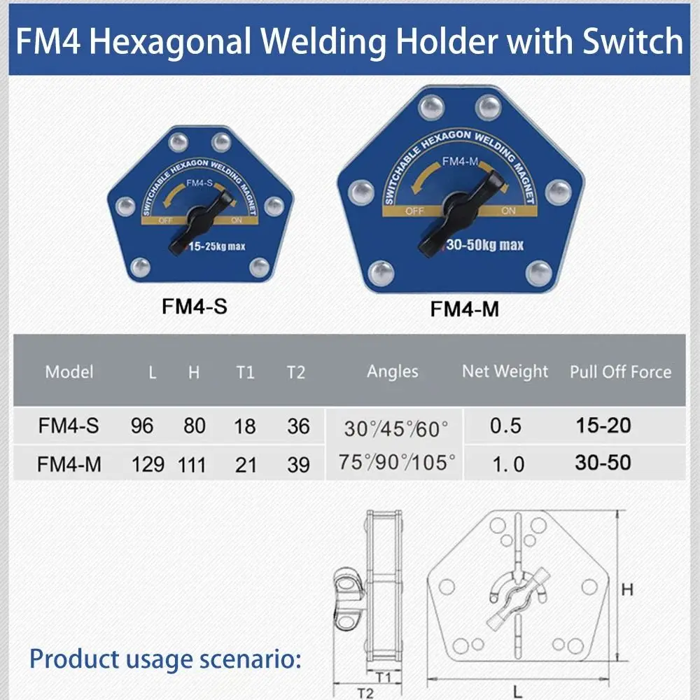 Pemegang Las Magnetik Multi-sudut Lapisan Ganda dengan Pencari Lokasi Tambahan Magnet Sakelar Dapat Diganti Akurat