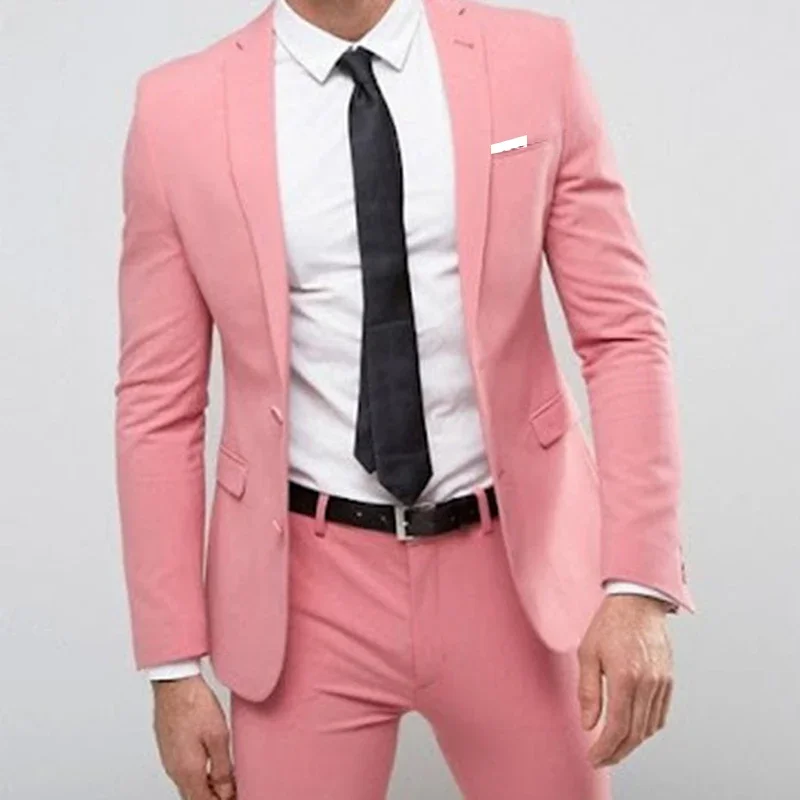 2024 Spring Latest Pink Elegant Men Suit Smart Casual Slim Fit Blazers Hombre Business High Quality Custom 2 Piece Set Costume