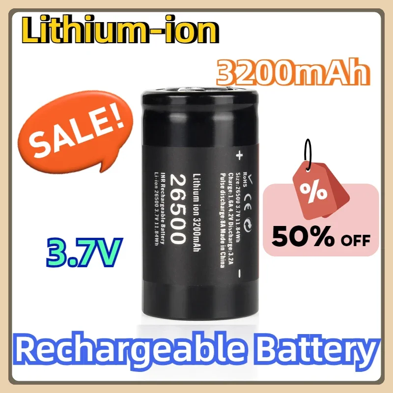 

2pcs/lot Soshine 26500 3.7V 3200mAh Lithium-ion Rechargeable Battery