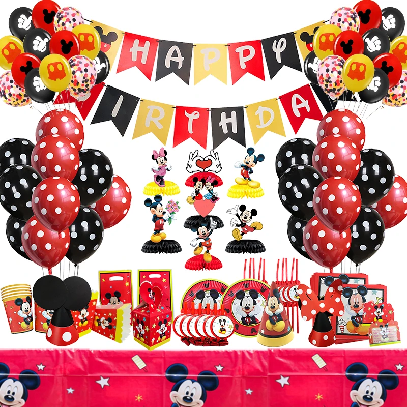 Disney Mickey Mouse Mickey And Minnie Birthday Party Decoration Backdrop Foil Number Balloons Set Tableware Set Supplies For Kid