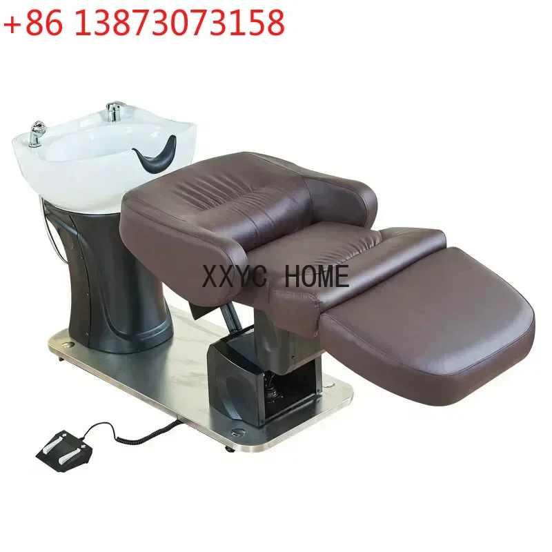 

Японская электрическая косметологическая кушетка-мойка с интегрированным шампунь-столиком, высококлассная, для парикмахерских, с вращающимся керамическим раковиной и функцией промывания