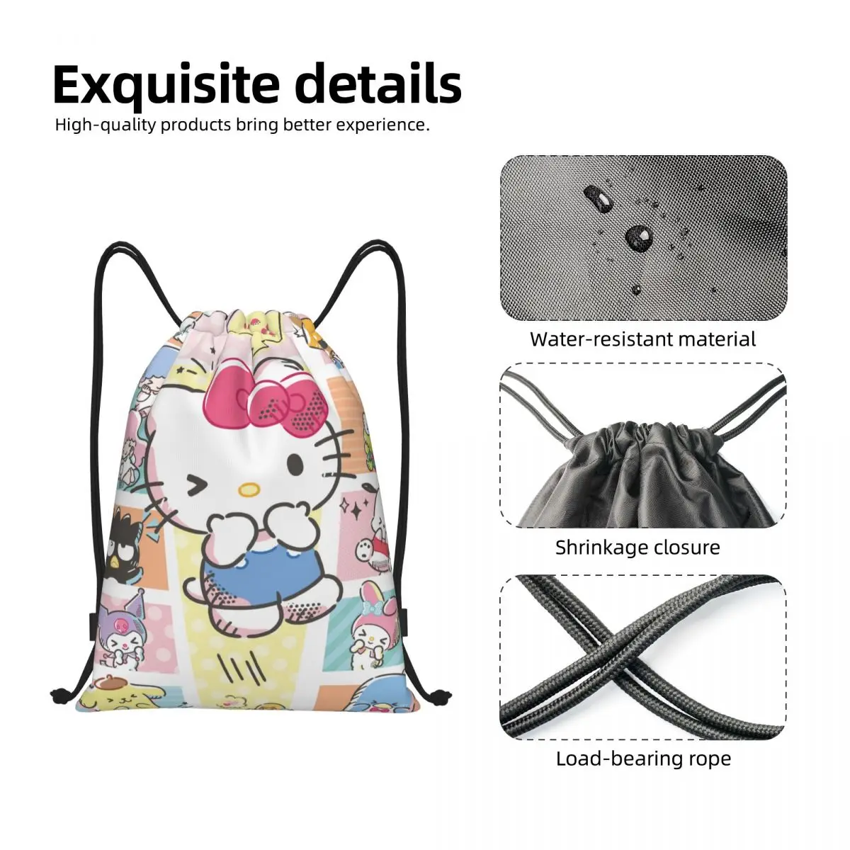 Sanrio Hello Kitty Melody Kuromi Zaino con coulisse Borsa da viaggio Pacchetto portaoggetti Borsa da spiaggia per adolescenti Borsa per scarpe sportive scolastiche