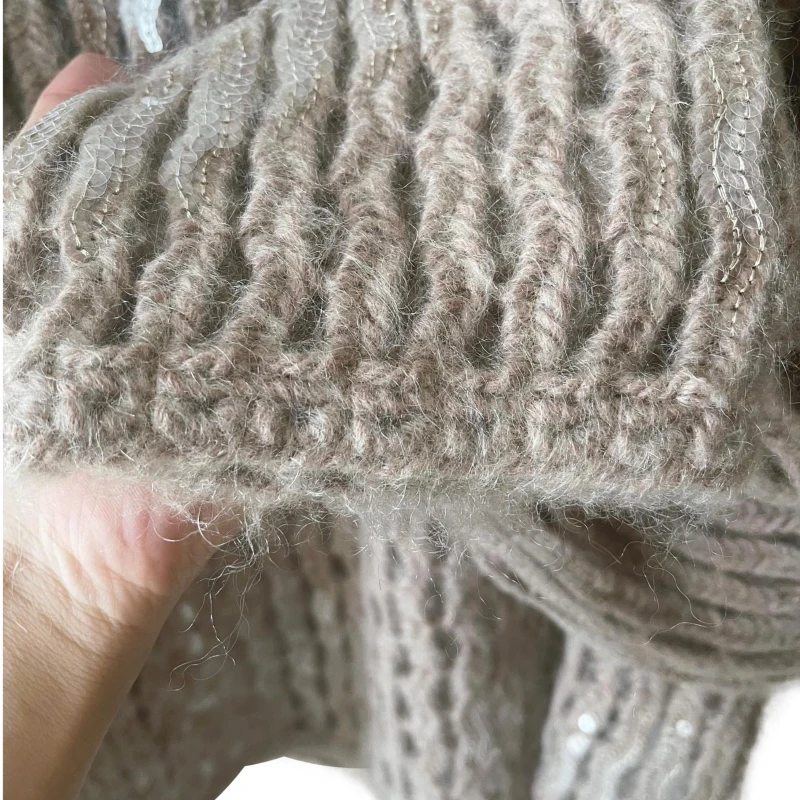 25 Women\'s Sweater Vintage Winter Wrapping Warm Knit Thick Pullovers 10% Cashmere 90% Wool Handmade Customization SequinsA25363