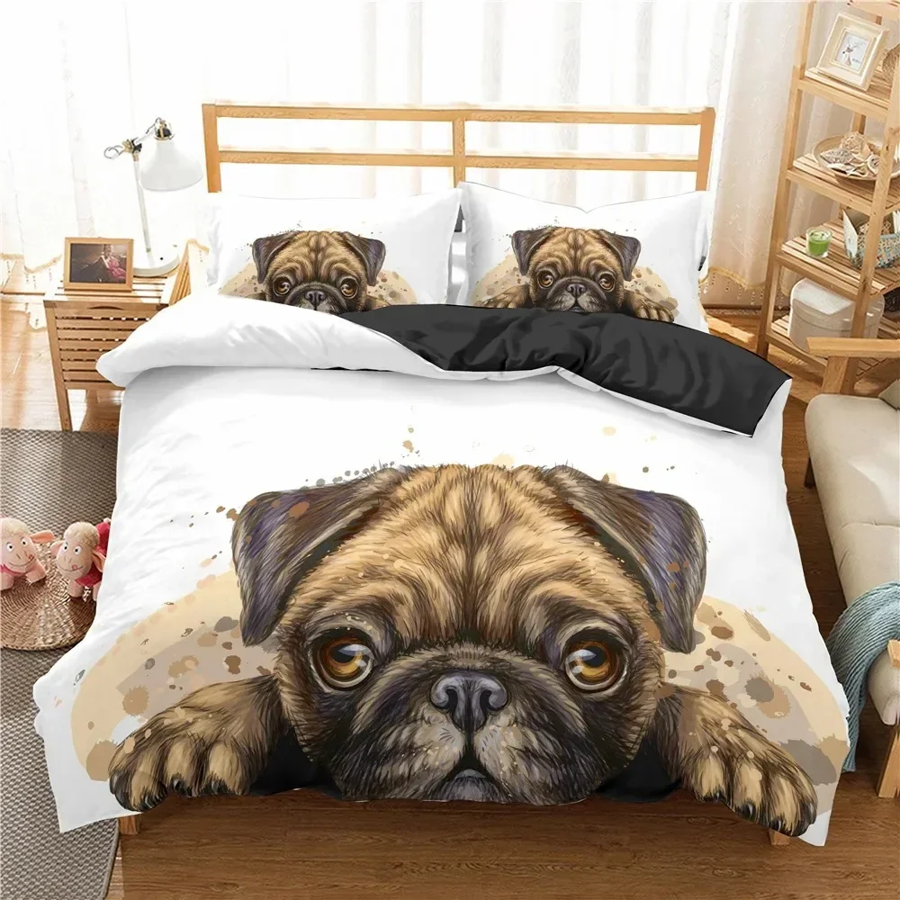 Cute Animal Bedding Set Cartoon Pug Dog Duvet Cover Sets Kids Comforter Cover Queen King Twin Single Size Polyester Quilt Cover