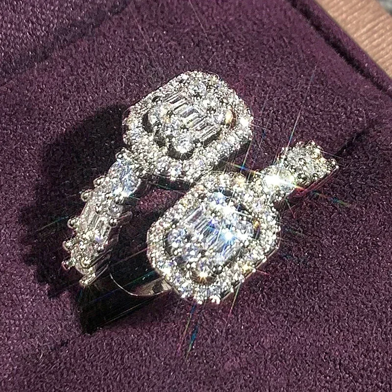 Huitan Luxus Hochzeit Öffnung Ringe Weibliche Zarte Helle Zirkonia Kristall Stein Finger Zubehör Einstellbare Schmuck Geschenk