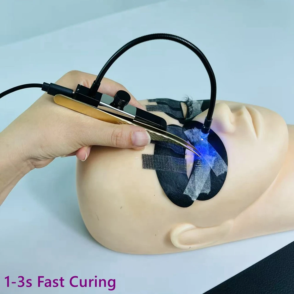 LED UV Light Eyelash Tweezer Fast Curing UV Lash Glue Handheld System for All Metal Material Nail Gel Lash Glue