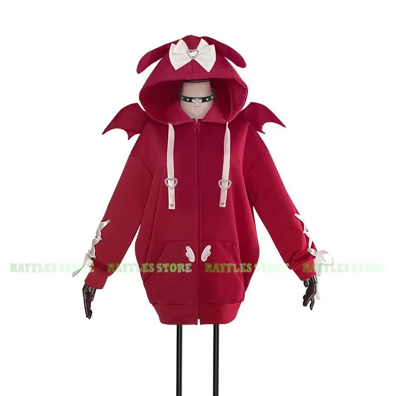 

Needy Girl Overdose Kangle Ame Cosplay Costume Devil Demon Hooded Sweatshirt Anime Game Angel Cosplay Red Pink Skirt Set