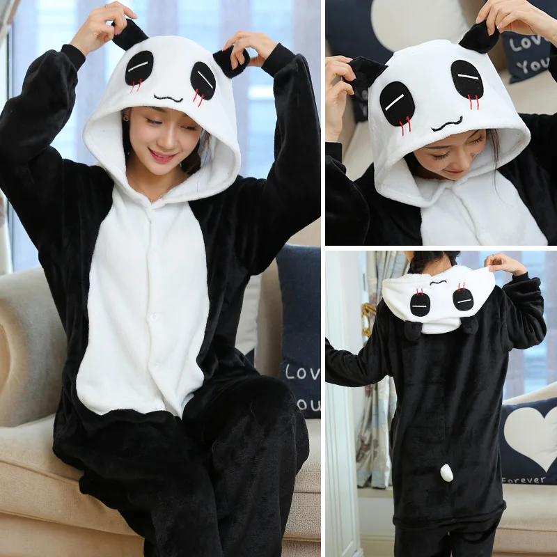 Kigurumi Pajamas for Couples 2024 Panda Onesie Hooded Jumpsuit Black White Kids Pyjamas Mom Daughter Clothes Father Son Outfits