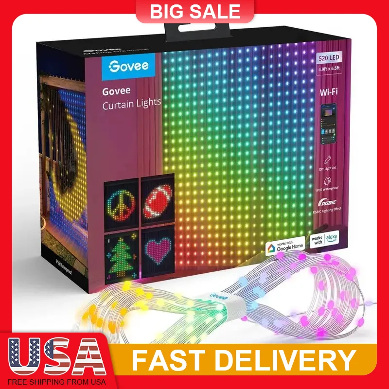 

Smart RGBIC Curtain Lights 520 LED String Lights with APP Control Voice Alexa Google Assistant DIY Mode Party Wedding Decoration