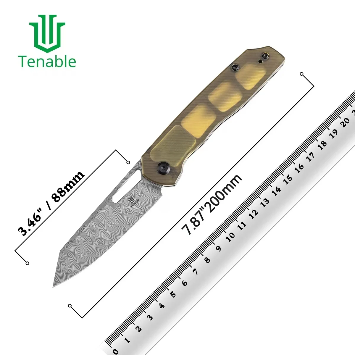 

Tenable Folding Knives T1006V Shard 3.47'' 14C28N/Damascus Blade with G10/Aluminum/PEI Handle Best EDC Camping Knives Outdoor