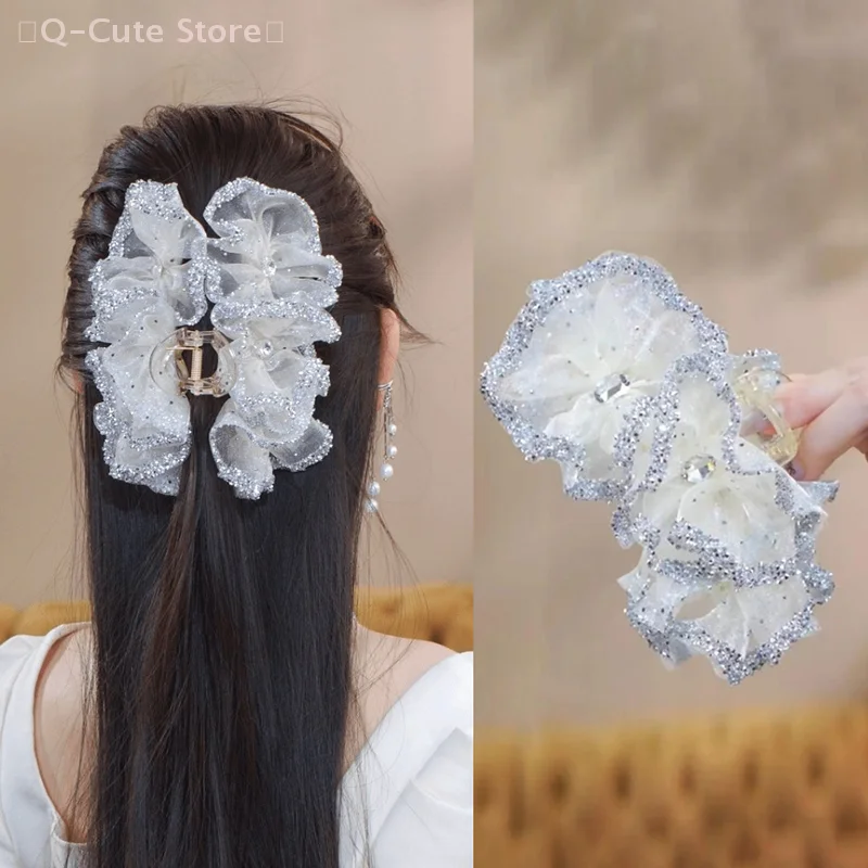 【NN】Elegant Temperament Mesh Hair Clip For Women Girls Exquisite Exaggerated Large Shark Clip Fashion Hair Accessories Gifts