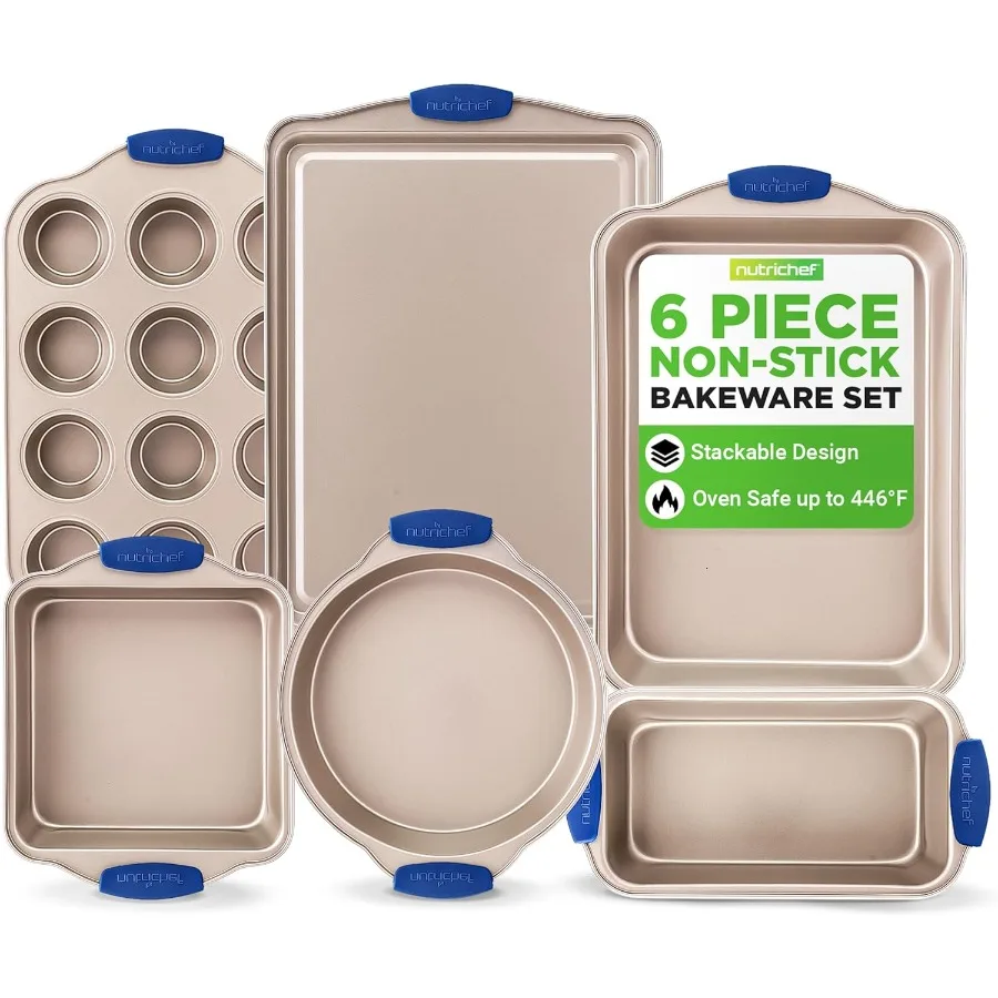 

Набор форм для выпечки с антипригарным покрытием, 6 предметов, формы для выпечки из углеродистой стали премиум-класса с термостойкими силиконовыми ручками, в комплект входит сковорода для кексов, кексов