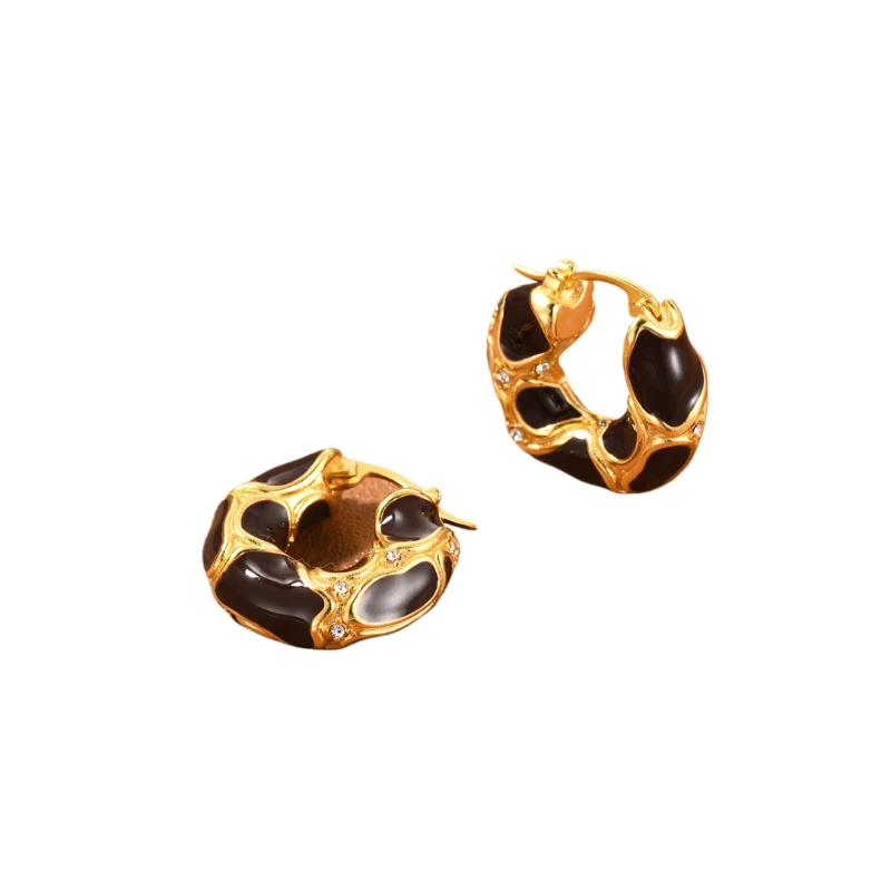

New Designer Brand Irregular Metal Drop Glazed Crystal Small Round Earrings Women Europe Famous Jewelry Trend