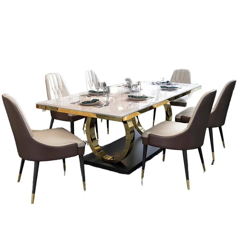 

^&Luxury Super Crystal Stone Dining Table Set with Chairs Stainless Steel Base Rectangular Dining Table Home Dining Furniture