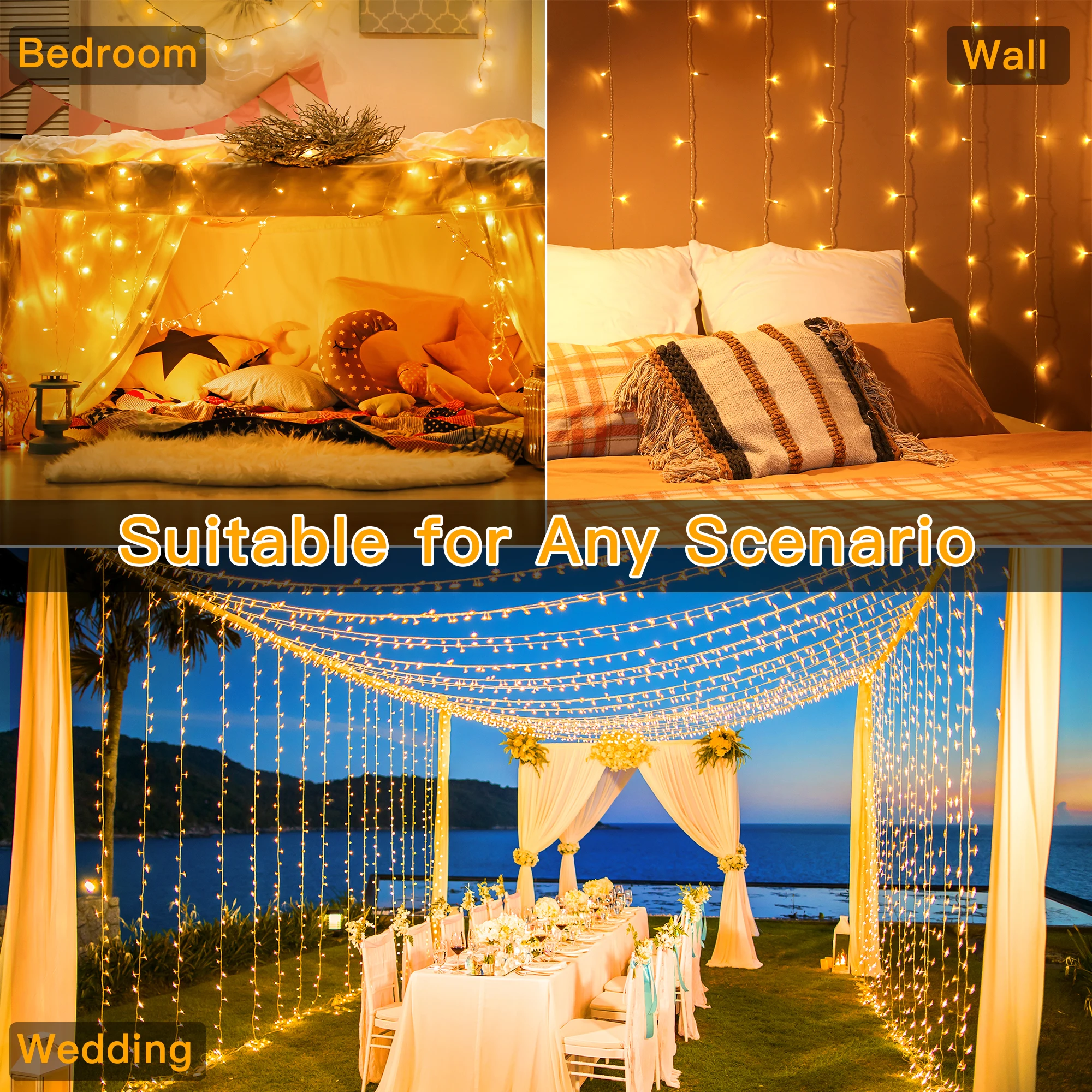 Ollny الجنية أضواء 400LED 131FT أضواء خارجية مع جهاز التحكم عن بعد 8 طرق سلسلة أضواء لحفل الزفاف داخلي منزل زينة عيد الميلاد #6