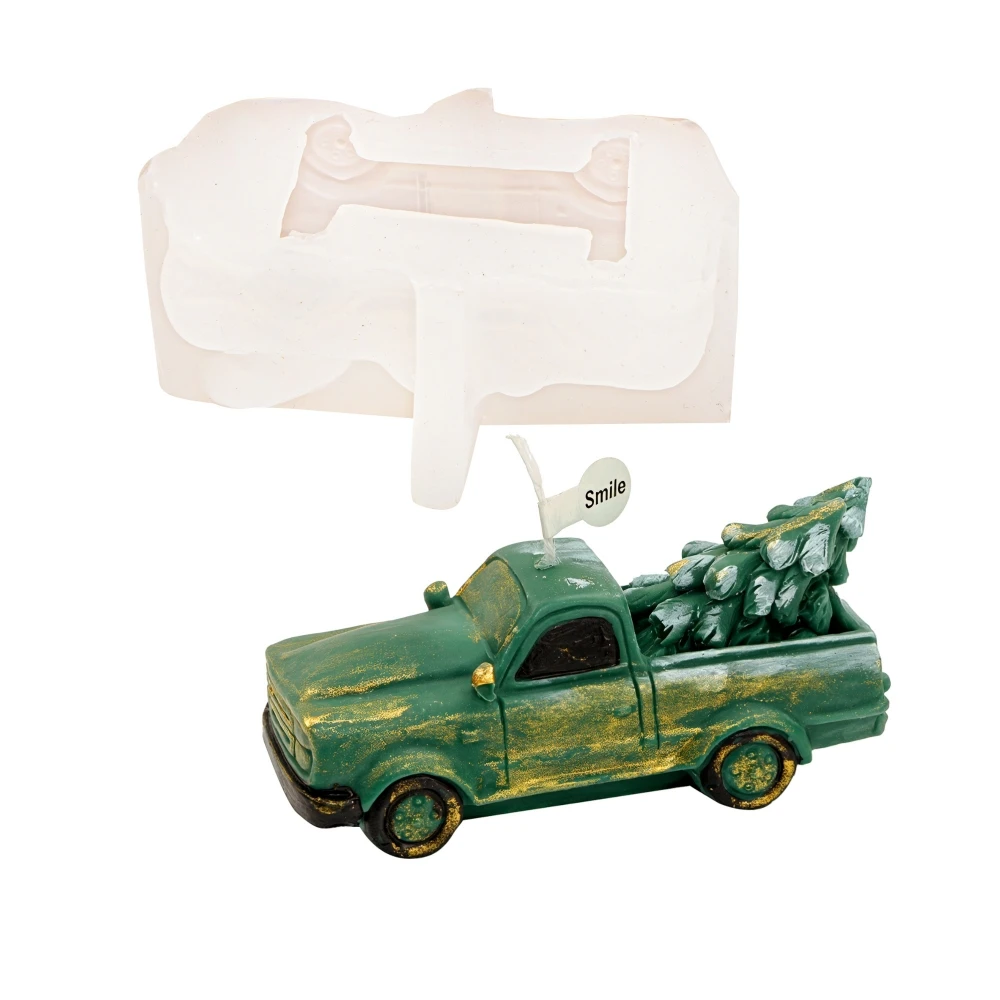 Car with Christmas Tree Candle Mold 3D Car with Pine Tree Soap Resin Mold for Holiday Decoration Christmas Home Decor Gift