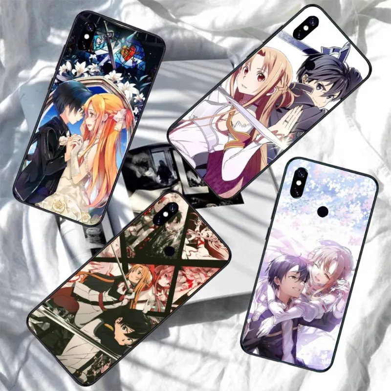 SAO Kirito Asuna Smart Phone Case for Xiaomi Redmi Note 12 11 10 9T 8 7 Pro 9 9A 9C 8 Black Soft Phone Cover Funda