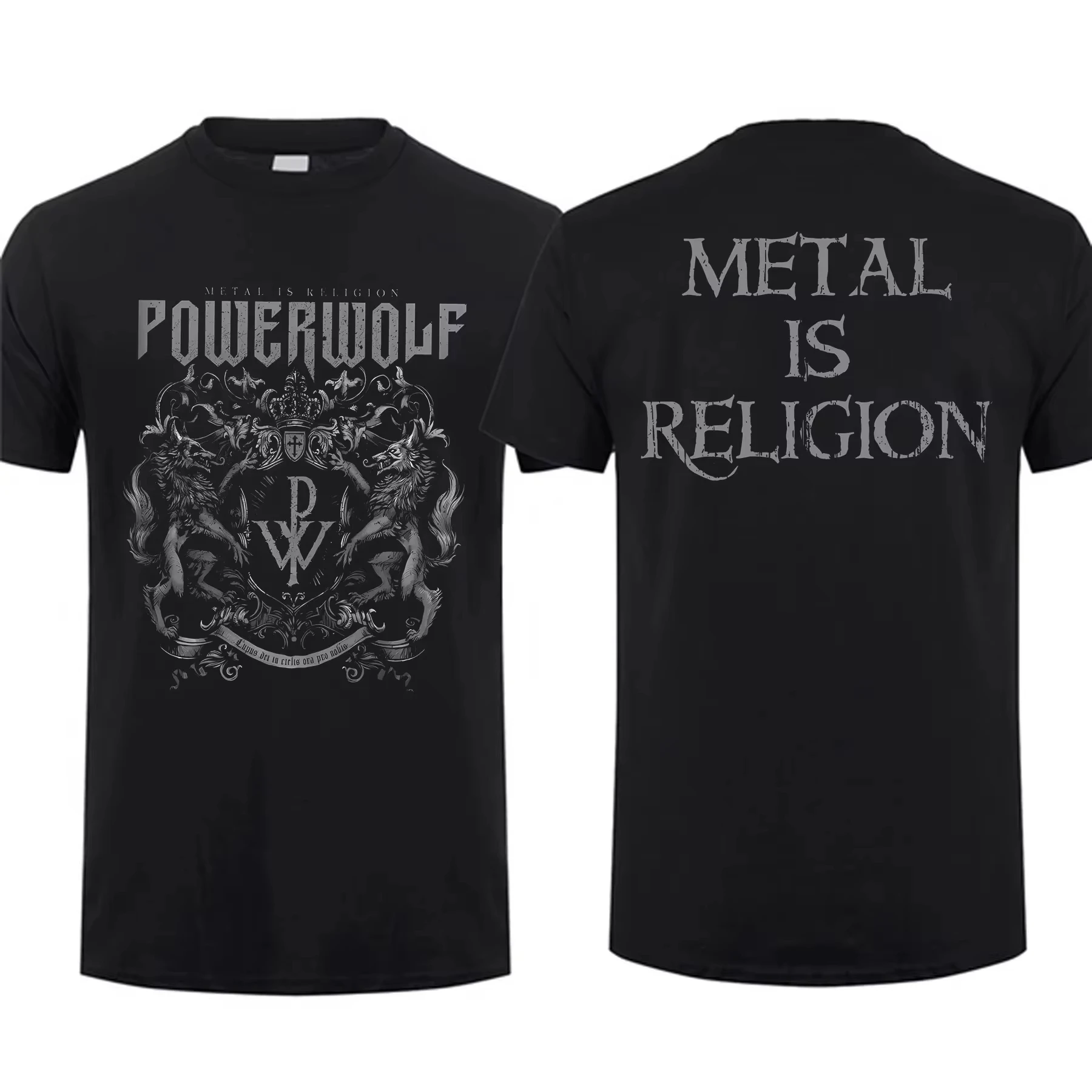 Streetwear Vintage Fashion Tee Men T Shirt Double-sided Via Dolorosa Black By Powerwolf Oversize Top Graphic unisex Short Sleeve