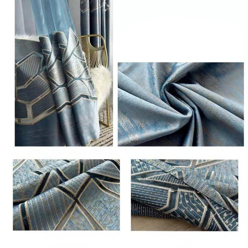 European Luxury Curtains for Living Room Semi Blackout Tulle Premium Crack Geometric Dining Room Bedroom Home Decor Brown