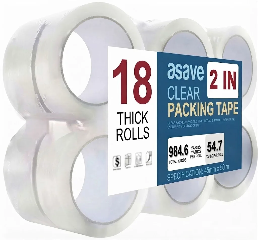 45mm x 50m Clear Adhesive Packing Tape 18 Rolls Value Pack Heavy Duty Durable for Warehouse Shipping