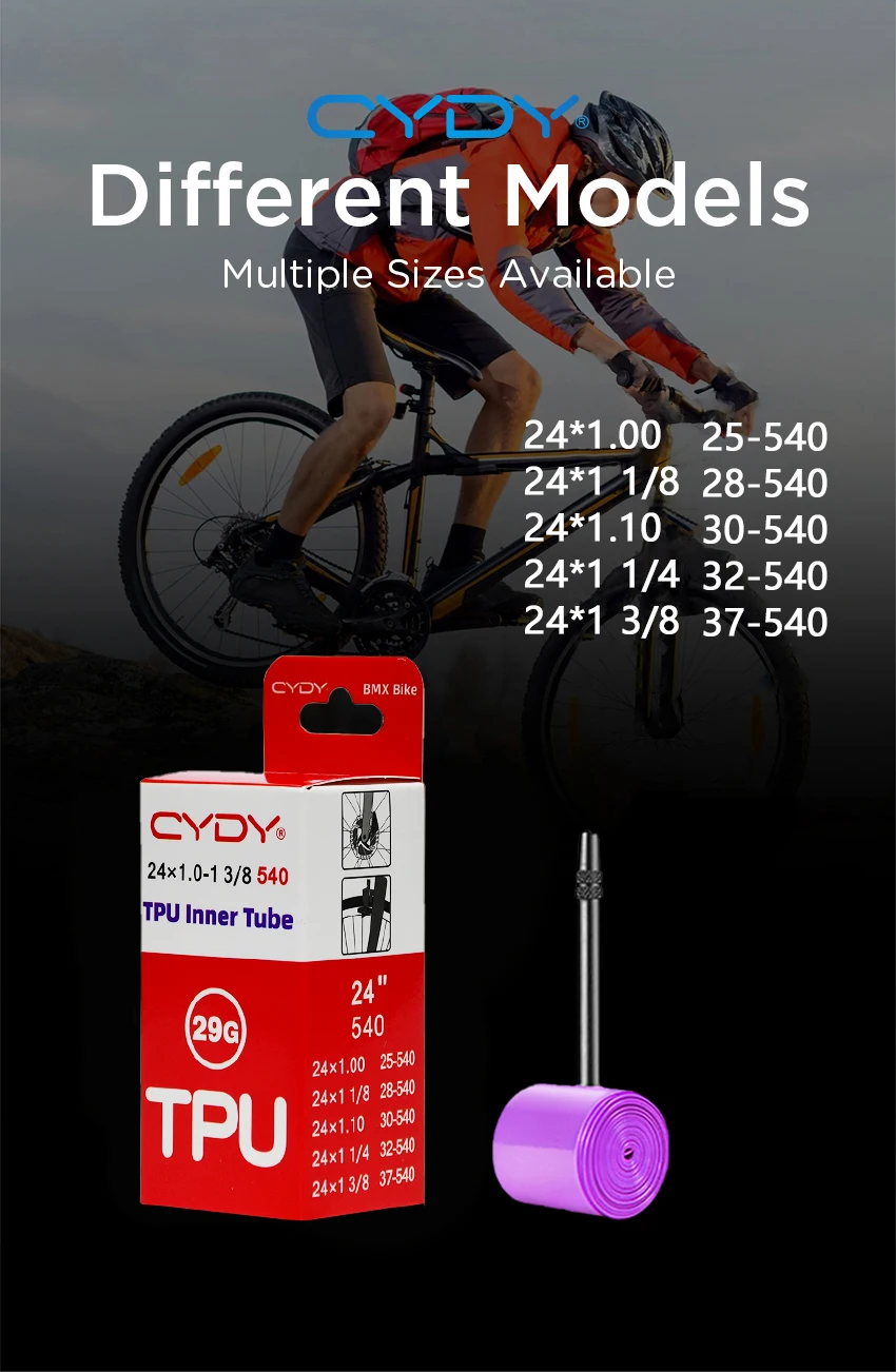 CYDY Bike TPU-Innenschlauchkamera, 24 Zoll, 540, 24 x 1,0, 1 1/8, 1,1, 1 1/4, 1 3/8 Zoll, Presta-Ventil, BMX-Fahrradreifen, Pneu-Fahrradreifen, 29G – Detail 2