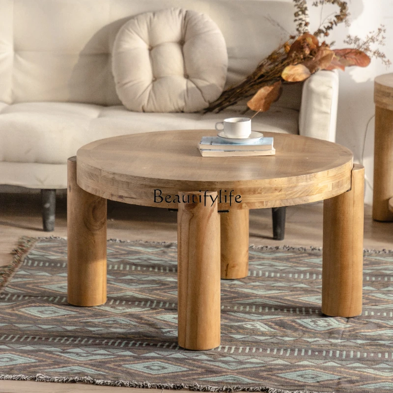 

Nordic solid wood round coffee table living room log small round table