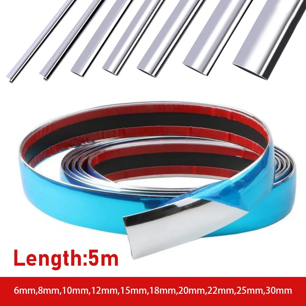 3M/5M Exterior Car Chrome Body Strip Bumper Auto Door Protective Moulding Styling Trim Sticker 6MM 8MM 10MM 12MM 15MM 20MM 30MM