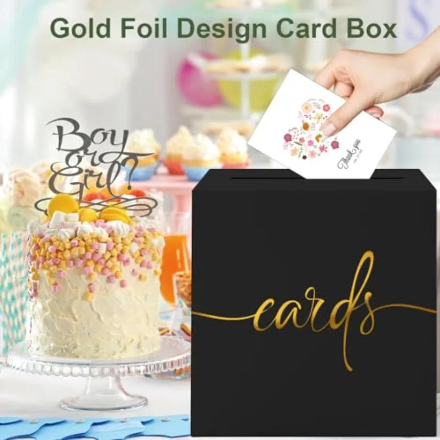 صندوق بطاقات أسود مع تصميم رقائق الذهب صندوق بطاقات الزفاف صندوق استقبال بطاقات الهدايا لحفلات التخرج أو استحمام الطفل