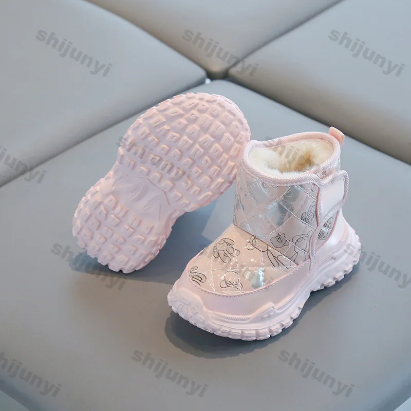 Baby Winter Cotton Boots Girls Boys Outdoor Warm Snow Boots Children Plush Short Boots Kid Solid Waterproof Cotton-padded Shoes