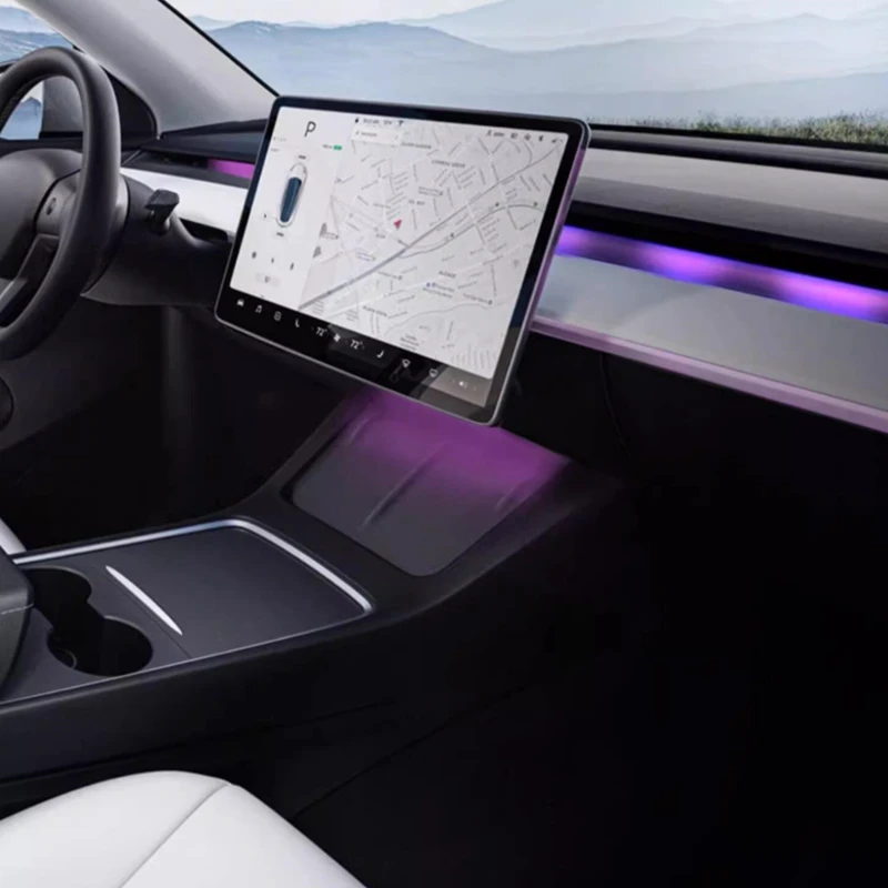 Misura per Tesla Model Y 2021 2022 2023 2024 luci dell\'atmosfera delle strisce luminose della Console del cruscotto