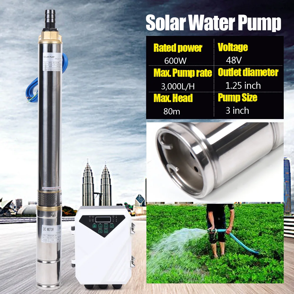 

3" DC Screw Solar Water Pump 48V 400W/500W/600W Submersible Well Garden Irrigation Kits