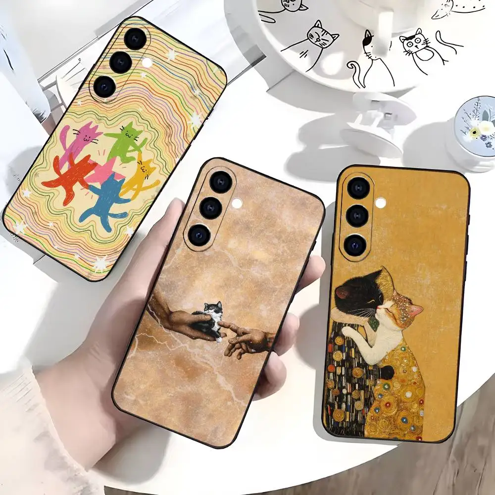 Funny Artistic Cat Painting Phone Case For Samsung Galaxy A73,A72,A71,A70,A53,A52,A51,Others Soft Black Cover