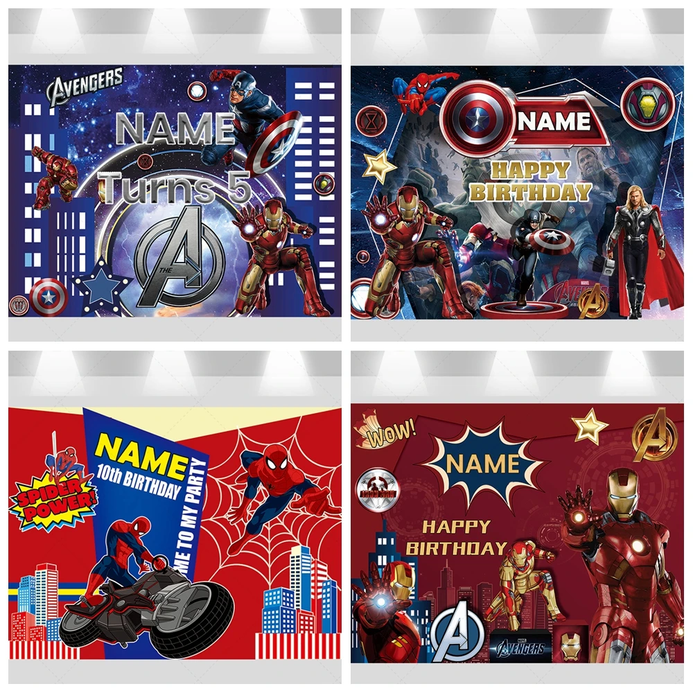 Cstom Name Marvel Superhero Backdrops Avengers Theme Party Kids Birthday Photography Poster Studio Wall Decoration Background