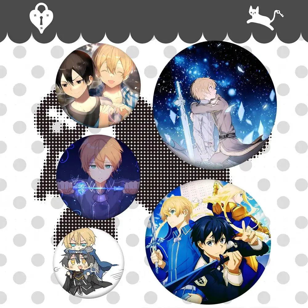 1pc Kirito Eugeo Cartoon Style Badge Brooches On Backpack Decoration Round Enamel Pins For Accessorys