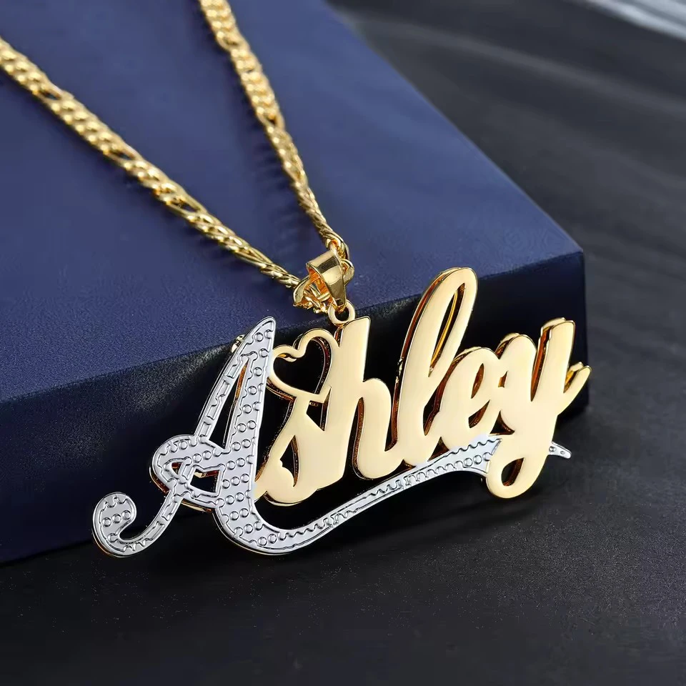 18K Gold Plated Name Custom Double Layer Necklace Pendant Chain Jewelry Personalized Stainless Steel Names Gift For Women