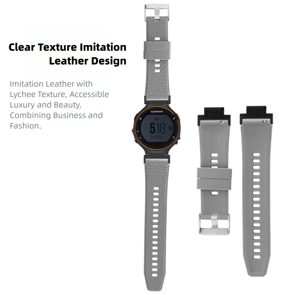 حزام ساعة سيليكون من الجلد الحبوب لساعة Garmin 235 مشبك معدني سريع الإصدار مقاوم للماء سوار ساعة ذكية رياضي للرجال والنساء
