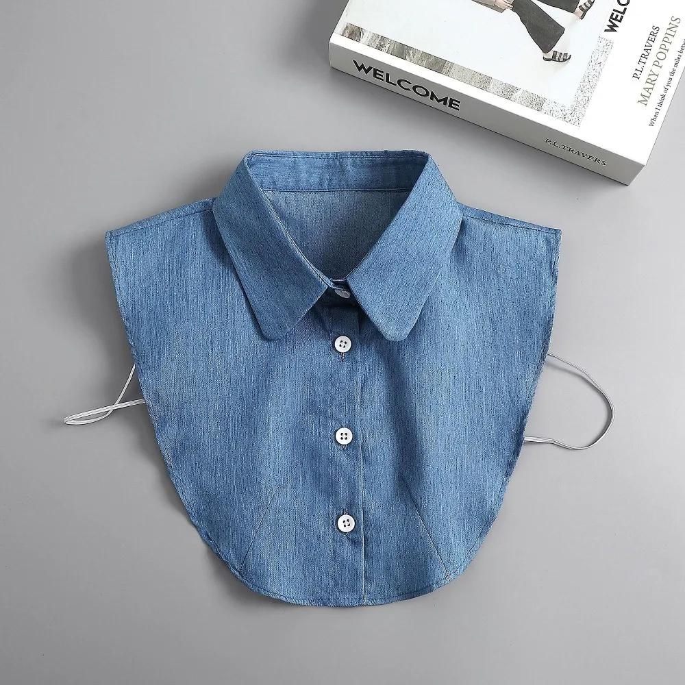 Retro Verstellbare Träger Denim-Kragen im koreanischen Stil, abnehmbarer Rundhalskragen, einfarbig, vielseitiger Hemdkragen für Damen – Detail 8
