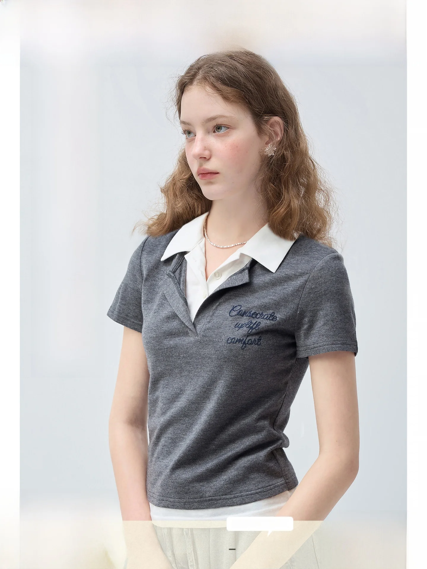 

plus Size Women's T-Shirt Shoulder Wool Blend Short Sleeve Waist Cinched Fake Two-Piece Summer Top Comfortable Breathable Kor...