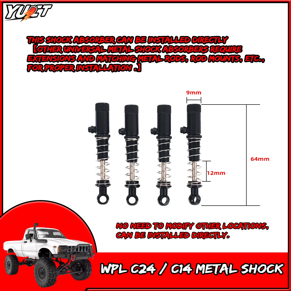 

4pcs WPL C24-1 Metal Shock Absorber Damper RC Car Upgrade Parts For WPL C14 RC Car Spare Accessories