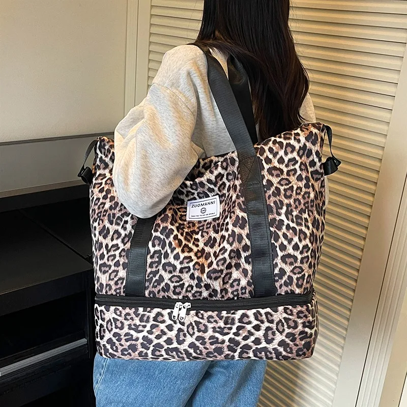 Modische Leopardenmuster-Reisetasche Sport- und Fitnesstasche Yoga-Handtasche Geeignet für Reisen, Fitness, Tourismus, Yoga und Andere Aktivitäten – Detail 6
