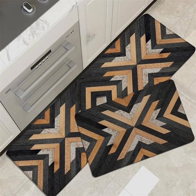 

Leather Kitchen Floor Mat Water Absorbent Oil Resistant Non-Washable Modern Style Home Foot Pad Square Shape PVC Material