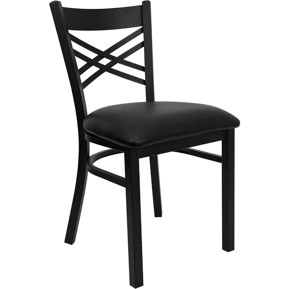 

"X" Back Metal Restaurant Chair, Modern Upholstered Armless Dining Chair for Restaurants and Kitchens, Black