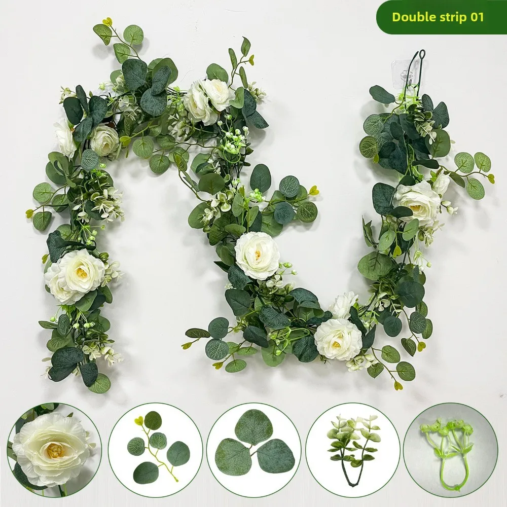 

1pc Artificial Plant Silk Rose Ivory Flower Head Vine Hanging Wall Home Garden Wedding Party Decoration Supplies