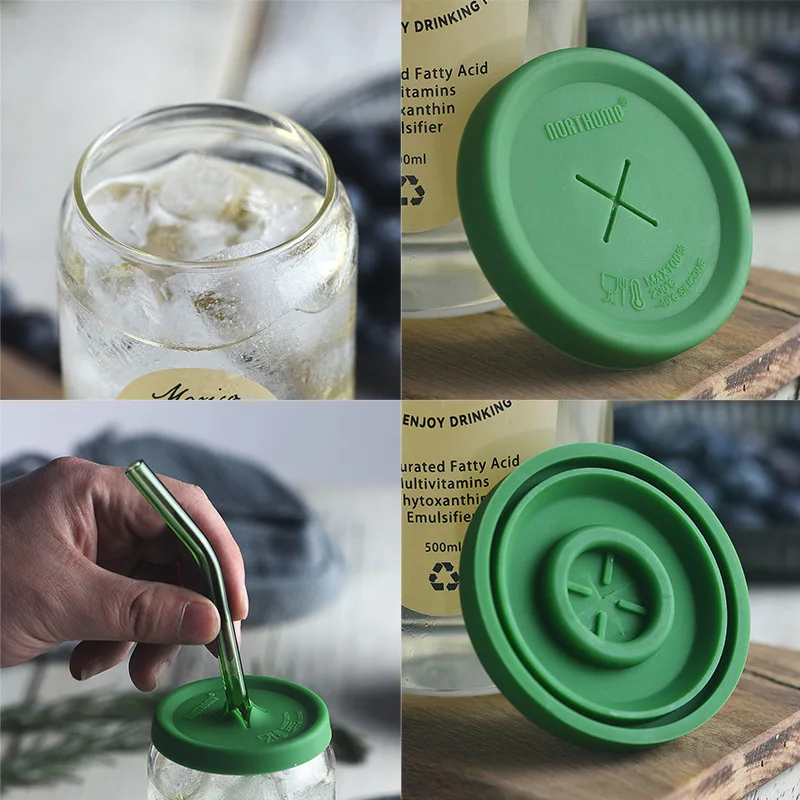 2pcs 500ml Glass Straw Cup Avocado Pattern Tumbler With Silicone Lid  Iced Coffee Cup Drinking Mug For Juice Milk Tea